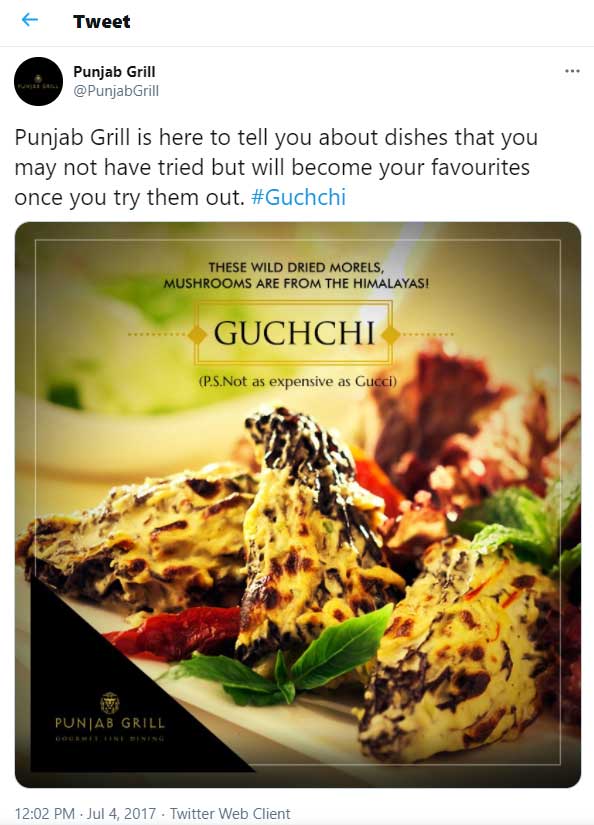 Punjab Grill Guchchi mushrooms