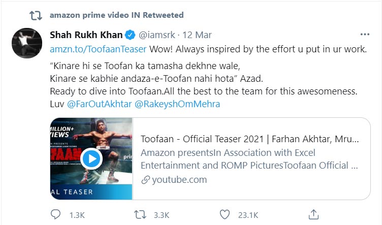 A storm is coming. SRK reaction to #Toofaan movie teaser.