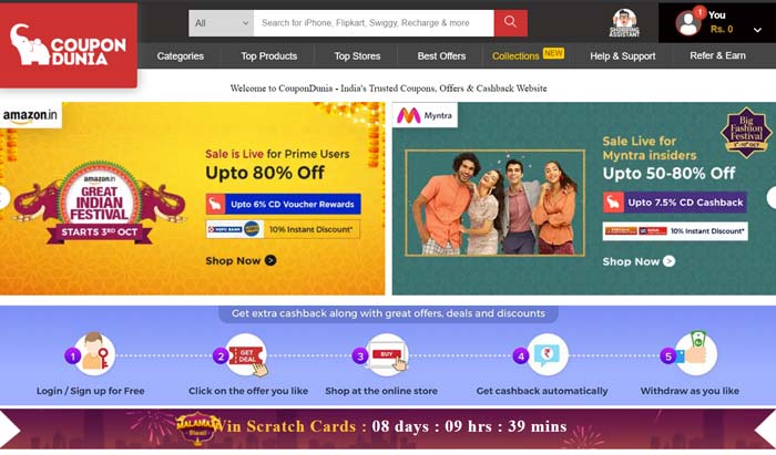 Top cashback sites in India Coupondunia